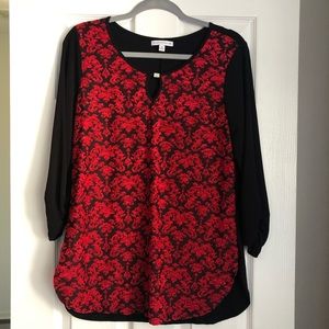 Red and black top with rhinestone detail Christmas Sweater